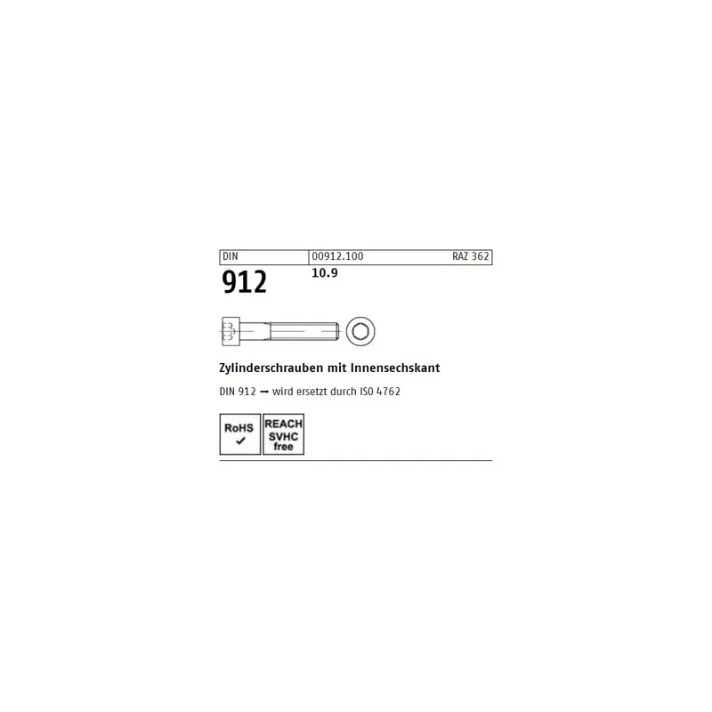 Schneller Versand DIN 912 - Zylinderschraube Stahl 10.9 - M6x120 - 100 Stück