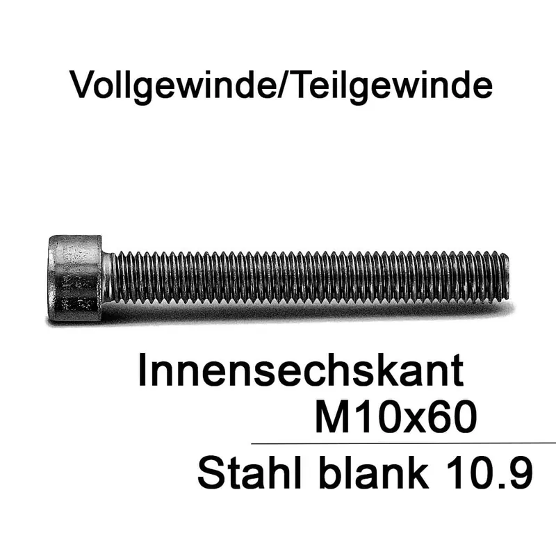 Zylinderschrauben ISO 4762 - DIN 912 - M10x60 - Innensechskant - Stahl 10.9 - 100 Stück Neu