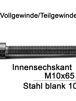 Zylinderschrauben ISO 4762 - DIN 912 - M10x65 - Innensechskant - Stahl 10.9 - 100 Stück Garantierte Lieferung