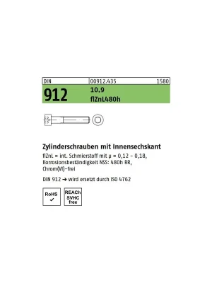 Abverkauf DIN 912 Zylinderschraube - Zinklamelle X 10.9 - ISK- M6x35 - 200 Stück