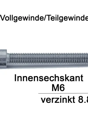 Zylinderschraube ISO 4762 - DIN 912 - M6x70 - Innensechskant - verzinkt 8.8 - 200 Stück Direktkauf