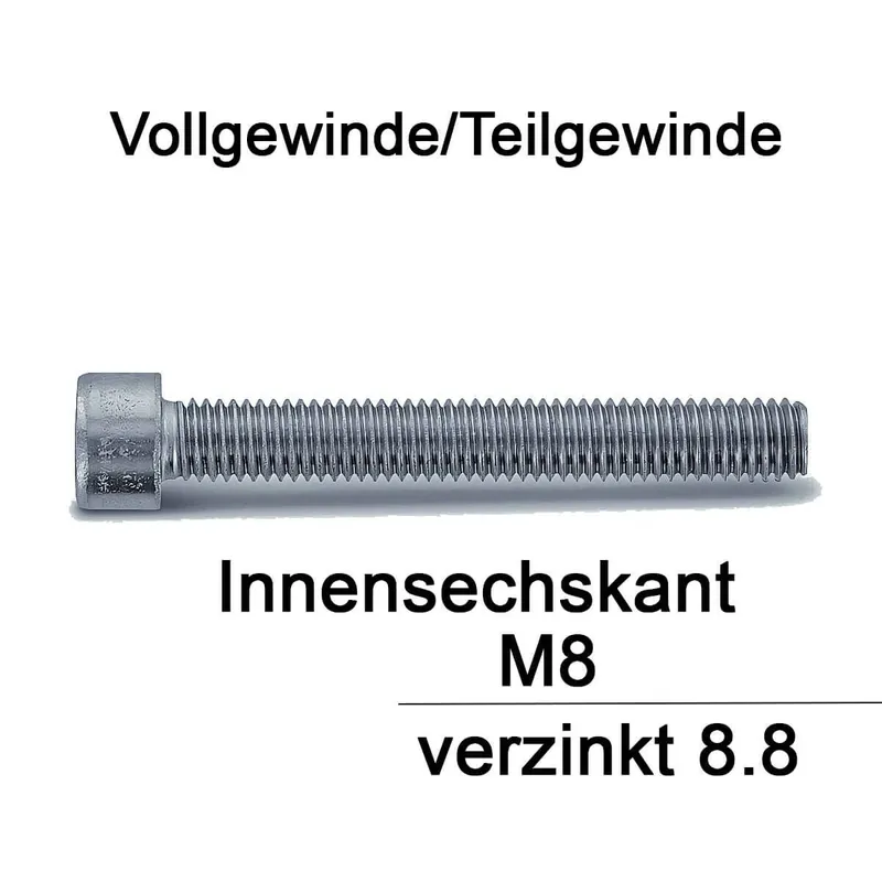 Zylinderschraube ISO 4762 - DIN 912 - M8x145 - Innensechskant - verzinkt 8.8 - 100 Stück Sofort Bestellen