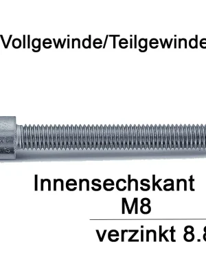 Zylinderschraube ISO 4762 - DIN 912 - M8x160 - Innensechskant - verzinkt 8.8 - 100 Stück Jetzt Kaufen