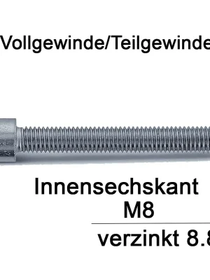 Zylinderschraube ISO 4762 - DIN 912 - M8x200 - Innensechskant - verzinkt 8.8 - 100 Stück Markenware