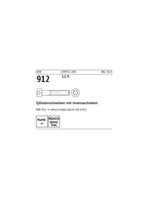 Abverkauf DIN 912 - Zylinderschraube Stahl 12.9 - M18x35 - 50 Stück