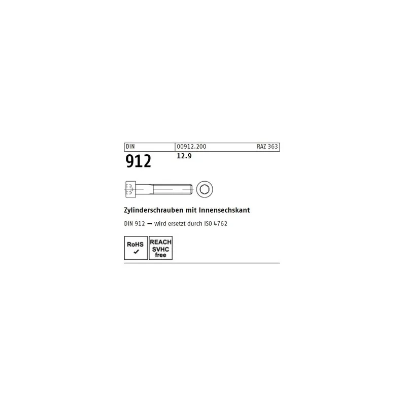 Sofort Bestellen DIN 912 - Zylinderschraube Stahl 12.9 - M18x150 - 25 Stück