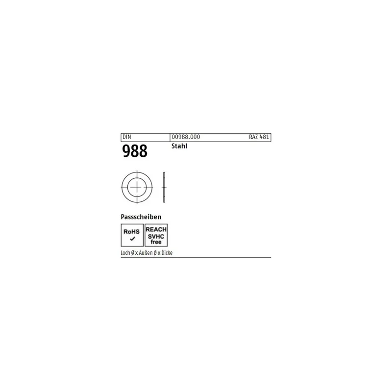 DIN 988 Passscheibe - Stahl - 30x42x0,1 - 100 Stück Preisreduziert