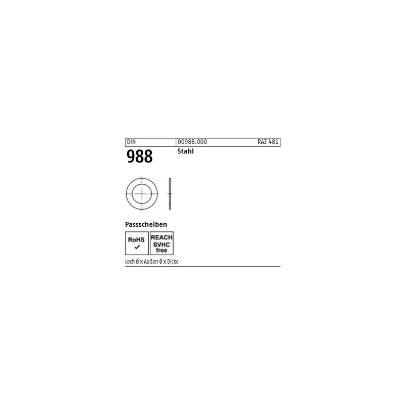 Abverkauf DIN 988 Passscheibe - Stahl - 22x32x1 - 100 Stück
