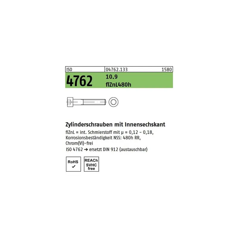 Abverkauf ISO 4762 10.9 flZnL 480h (zinklamellenbesch.) Zylinderschrauben mit Innensechskant - Abmessung M 14 x 70 (50 Stück)