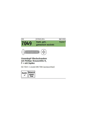 Abverkauf ISO 7049 Linsenkopf - Blechschraube - verzinkt - PH - C -5,5x70 - 250 Stück