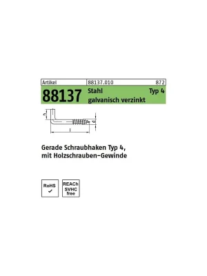 Abverkauf L - Haken - verzinkt - 5.5x80 mm - 100 Stück