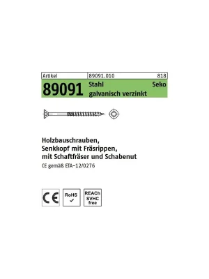 ART 89091 Holzbauschrauben CE Stahl 4 x 30 -T20 galv. verzinkt gal Zn VE = 1000 Stück Direkt Vom Hersteller