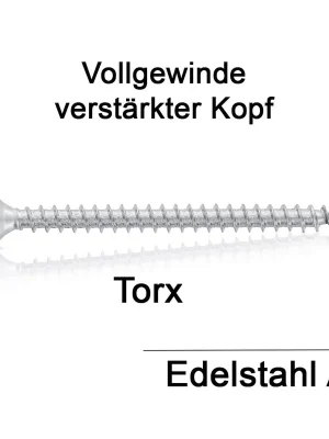 Abverkauf Holzbauschrauben - 4x10 - TX20 - Linsensenkkopf - Vollgewinde - A2 - 500 Stück
