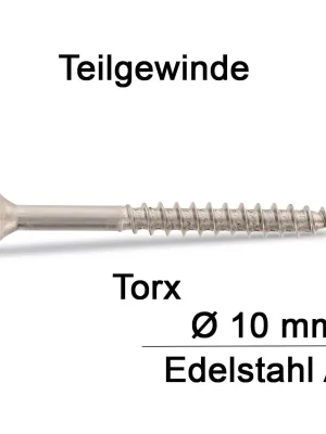 Bestpreis Spanplattenschrauben - 10x190 - Senkkopf - Torx - Teilgewinde - A2 - 100 Stück