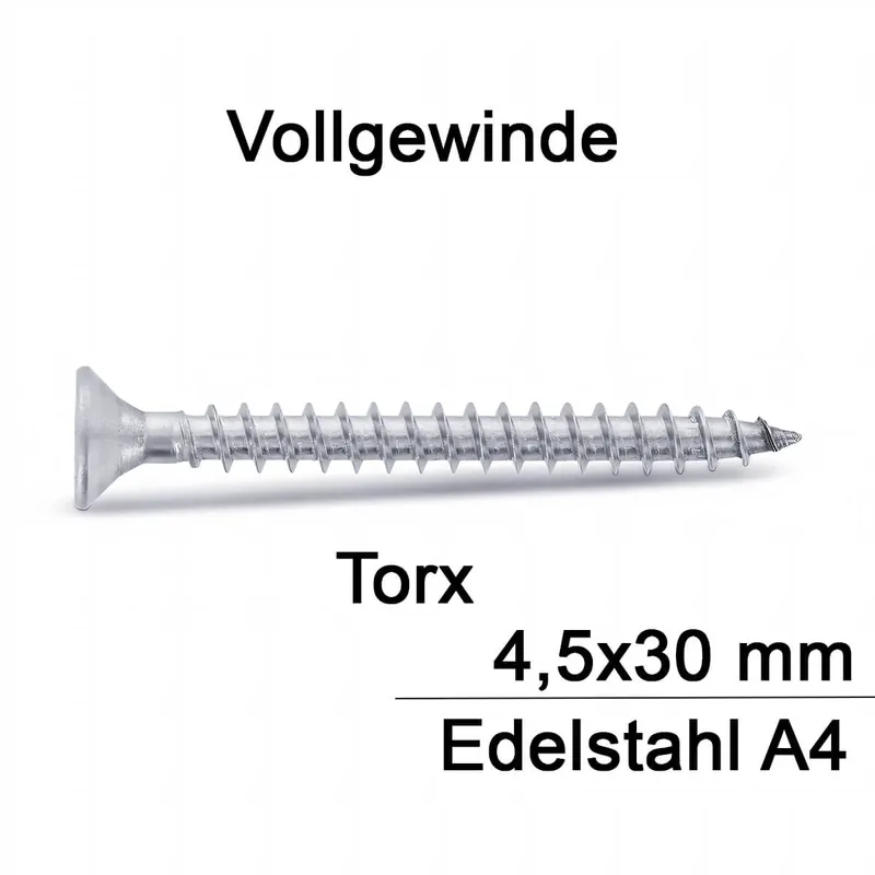 Spanplattenschrauben - 4,5x30 - Senkkopf - Torx - Vollgewinde - A4 - 200 Stück Letzte Chance