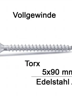 Zertifiziert Spanplattenschrauben - 5x90 - Senkkopf - Torx - Vollgewinde - A4 - 100 Stück