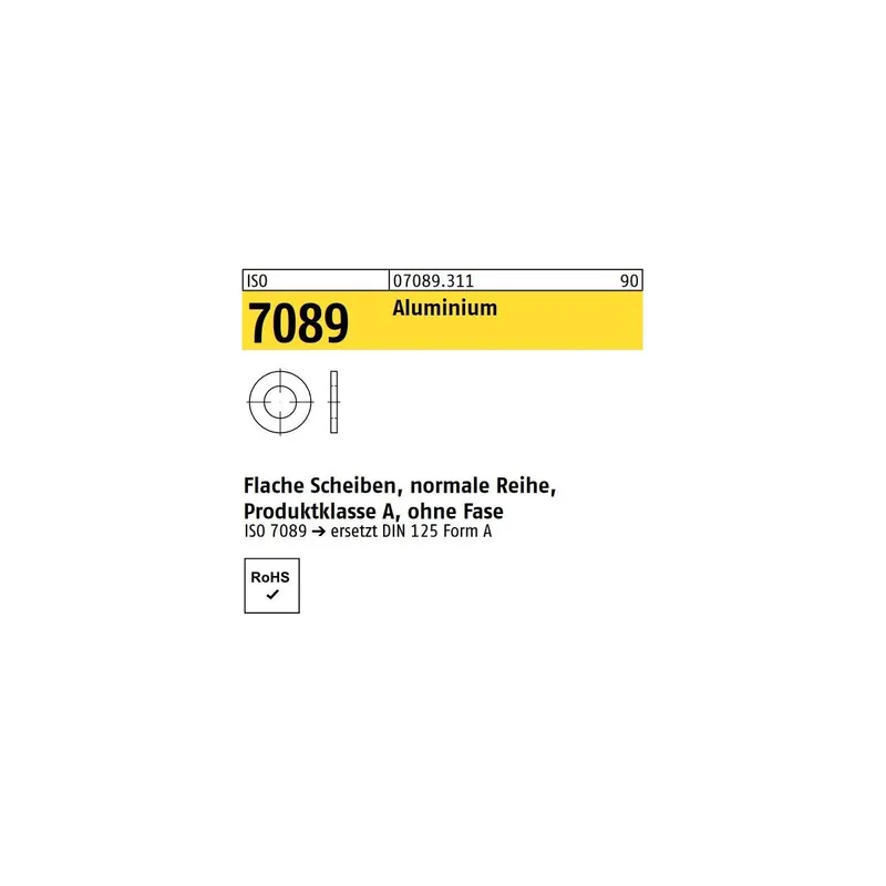 Abverkauf ISO 7089 Aluminium Flache Scheiben, normale Reihe, Produktklasse A, ohne Fase - Abmessung 12 (100 Stück)