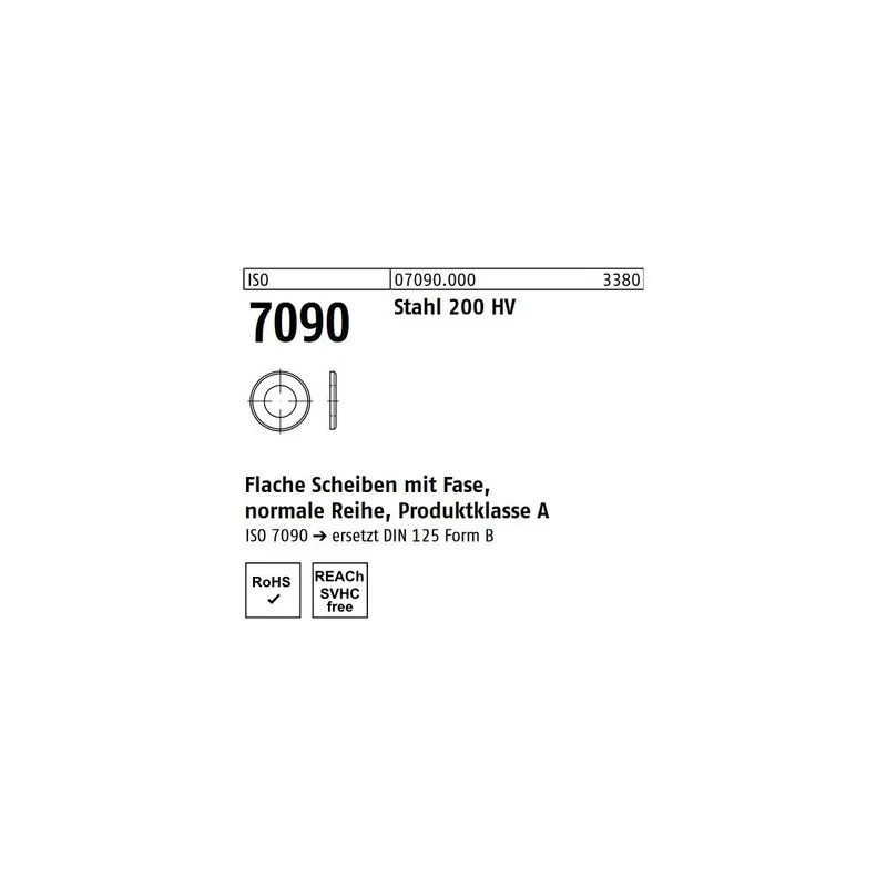 Schnäppchen ISO 7090 Stahl 200 HV Flache Scheiben mit Fase, normale Reihe, Produktklasse A - Abmessung 45 (25 Stück)