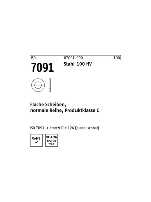 Abverkauf ISO 7091 Stahl 100 HV Flache Scheiben, normale Reihe, Produktklasse C - Abmessung 8 (100 Stück)