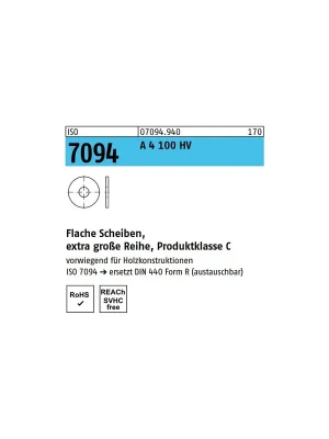 Abverkauf ISO 7094 A 4 100 HV Flache Scheiben, extra große Reihe, Produktklasse C - Abmessung 10 (50 Stück)