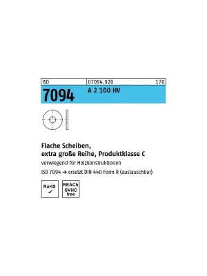 Abverkauf Bauscheiben - DIN 440R - ISO 7094 - M20 - Form R - A2 - 50 Stück