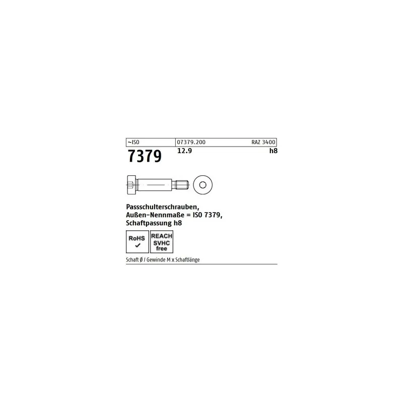 ~ISO 7379 12.9 f9 Pass-Schulterschrauben, Schaftpassung f9 - Abmessung 8 - M 6 x 16 (50 Stück) Kracherpreis