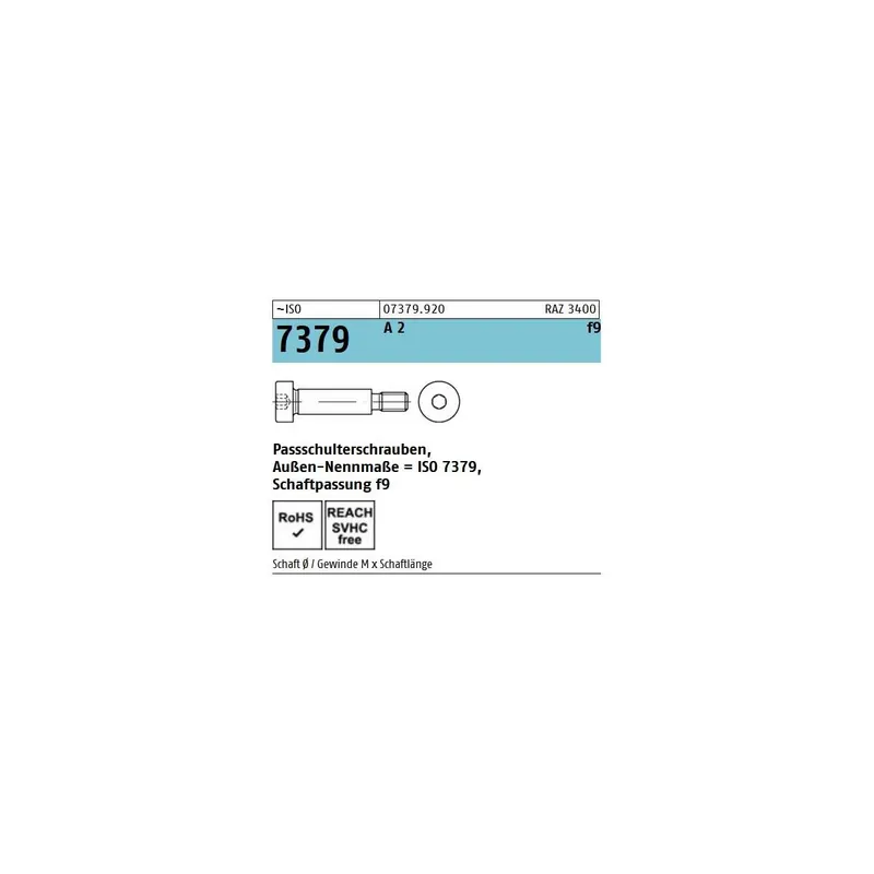 ~ISO 7379 A 2 f9 Pass-Schulterschrauben, Schaftpassung f9 - Abmessung 8 f9 M 6 x 12 (50 Stück) Neu