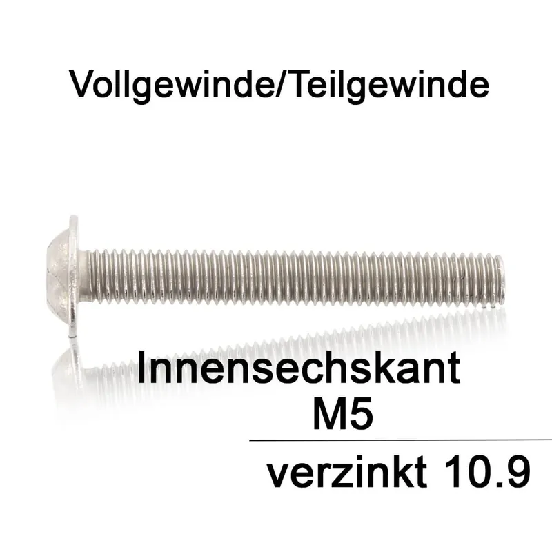 Abverkauf Linsenkopfschrauben - ISO 7380 - M5x16 - mit Flansch - ISK - verzinkt 10.9 - 500 Stück