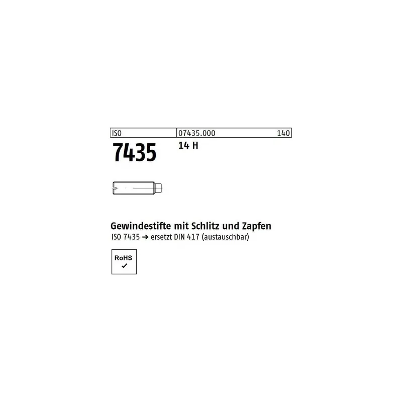 Abverkauf ISO 7435 14 H Gewindestifte mit Schlitz und Zapfen - Abmessung M 5 x 10 (100 Stück)