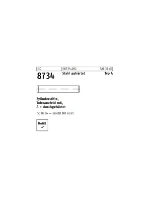 Abverkauf ISO 8734 Stahl gehärtet Typ A Zylinderstifte, Toleranzfeld m6, durchgehärtet - Abmessung 5 m6 x 8 (500 Stück)