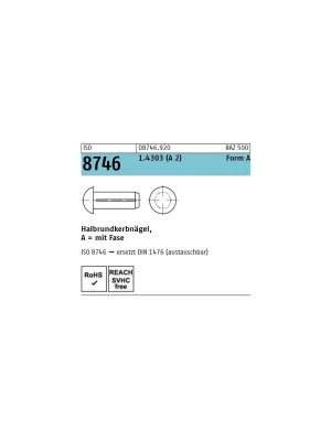 Abverkauf Halbrundkerbnagel - ISO 8746 - 1,6x3 - Edelstahl A2 - 100 Stück