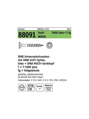 Mega-Angebot Artikel 88091 St. SPAX Seko-T-Tg Oberfläche WIROX SPAX Holzbauschrauben mit Spitze, SPAX MULTI-Senkkopf, Teilgewinde, T-STAR - Abmessung 12 x 280/100-T50 (25 Stück)