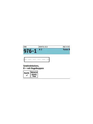 Angebot Gewindebolzen DIN 976 - M16x190 - Form B - mit Kegelkuppe - A2 - 50 Stück