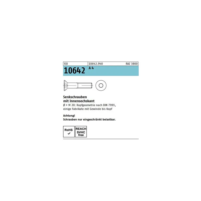 Zertifiziert ISO 10642 Senkkopfschraube A4 - ISK - M24x130 - 10 Stück