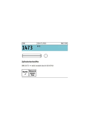 Zertifiziert DIN 1473 Zylinderkerbstift A1 - 8x50 - 50 Stück