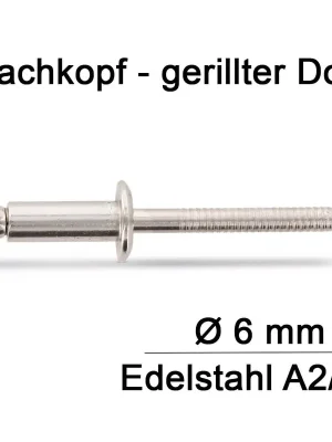 Versand Am Gleichen Tag Blindnieten ISO 15983 - 6x14 - mit Flachkopf - gerilltem Nietdorn - A2/A2 - 250 Stück