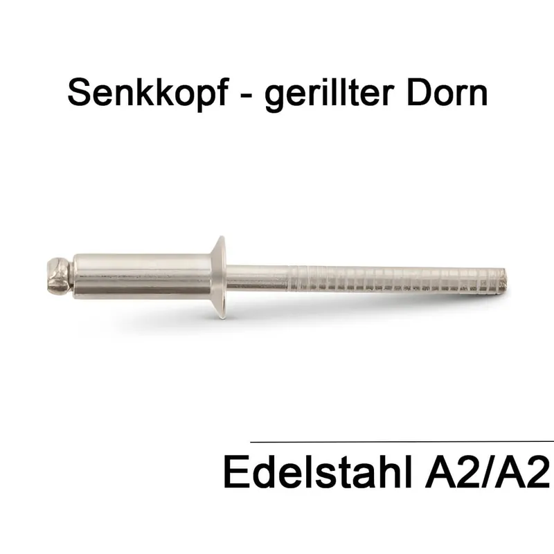 Zertifiziert ISO 15984 A2/A2 3X12 - Blindnieten mit Senkkopf und gerilltem Nietdorn - 500 Stück