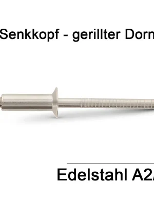 Abverkauf ISO 15984 A2/A2 5X14 - Blindnieten mit Senkkopf und gerilltem Nietdorn - 500 Stück