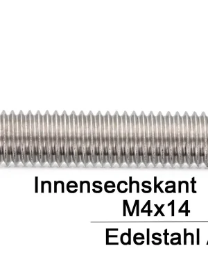Begrenztes Angebot Gewindestifte ISO 4026 (=DIN 913) - M4x14 - Kegelkuppe und Innensechskant - A2 - 500 Stück