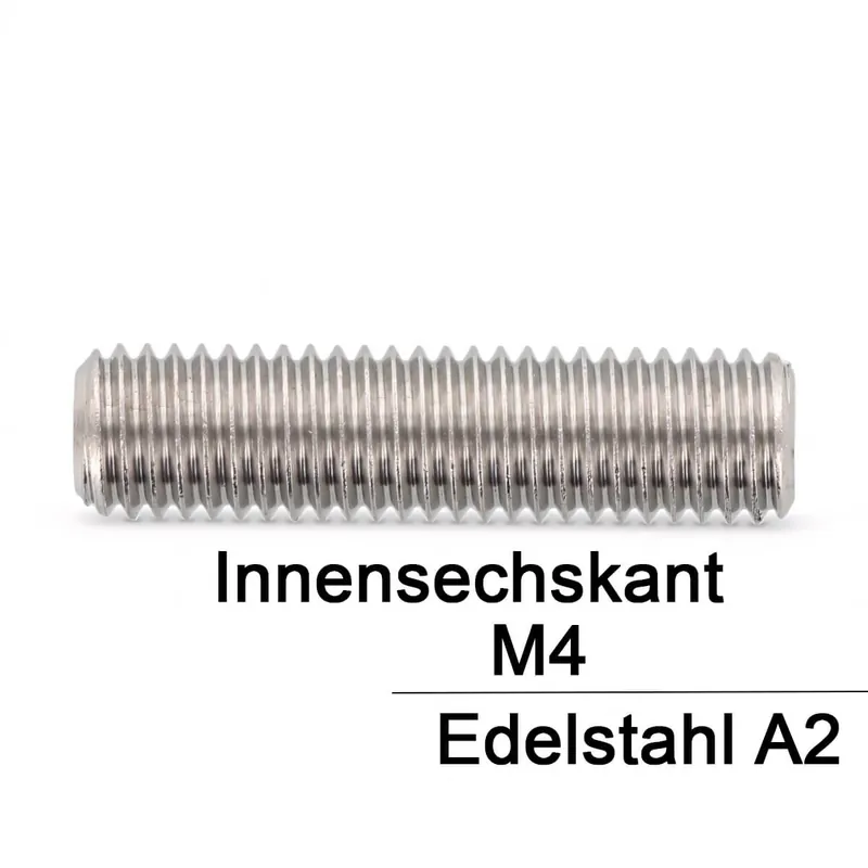 Aktuell Gewindestifte ISO 4026 (=DIN 913) - M4x40 - Kegelkuppe und Innensechskant - A2 - 200 Stück