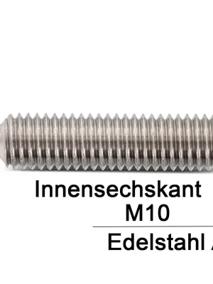 Aktuell Gewindestifte ISO 4027 (=DIN 914) - M10x70 - mit Spitze und Innensechskant - A2 - 100 Stück