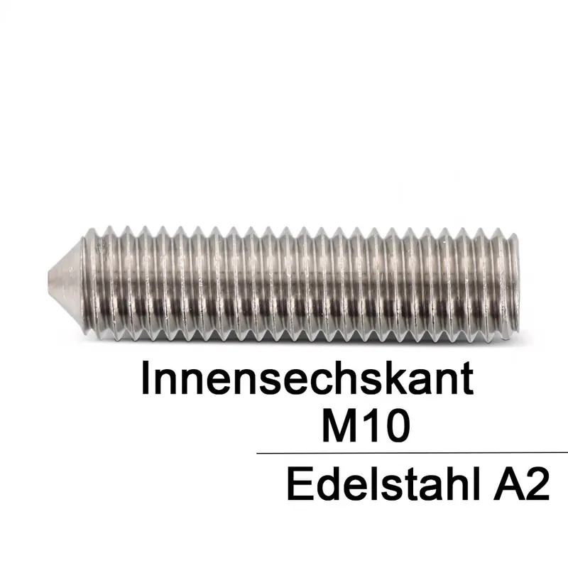 Aktuell Gewindestifte ISO 4027 (=DIN 914) - M10x70 - mit Spitze und Innensechskant - A2 - 100 Stück
