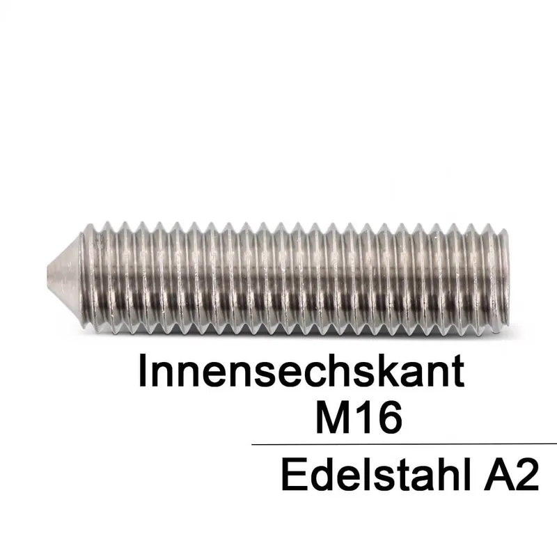 Abverkauf Gewindestifte ISO 4027 (=DIN 914) - M16x70 - mit Spitze und Innensechskant - A2 - 50 Stück