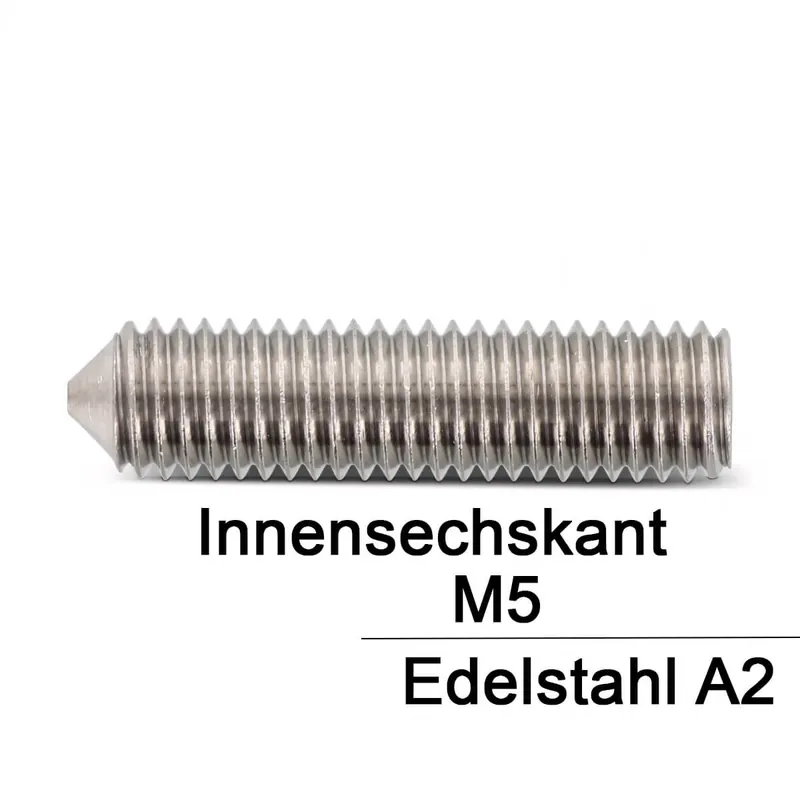 Aktuell Gewindestifte ISO 4027 (=DIN 914) - M5x14 - mit Spitze und Innensechskant - A2 - 500 Stück