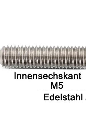 Abverkauf Gewindestifte ISO 4027 (=DIN 914) - M5x18 - mit Spitze und Innensechskant - A2 - 500 Stück