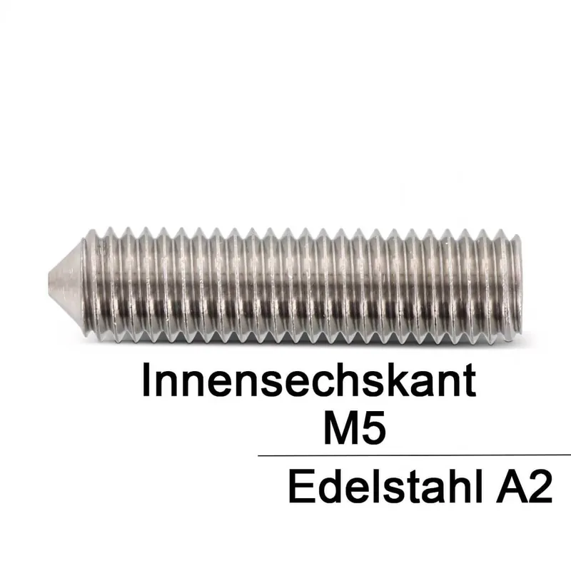 Abverkauf Gewindestifte ISO 4027 (=DIN 914) - M5x18 - mit Spitze und Innensechskant - A2 - 500 Stück