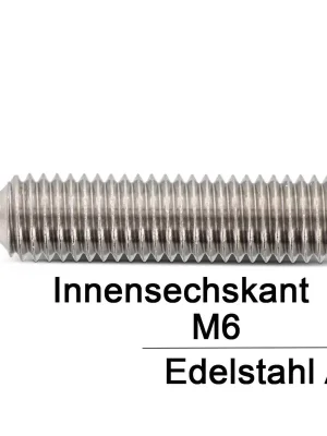 Ausverkauf Gewindestifte ISO 4027 (=DIN 914) - M6x55 - mit Spitze und Innensechskant - A2 - 200 Stück
