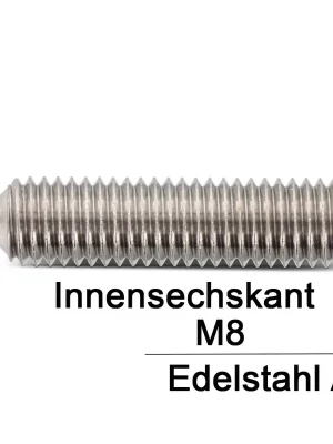 Abverkauf Gewindestifte ISO 4027 (=DIN 914) - M8x50 - mit Spitze und Innensechskant - A2 - 200 Stück