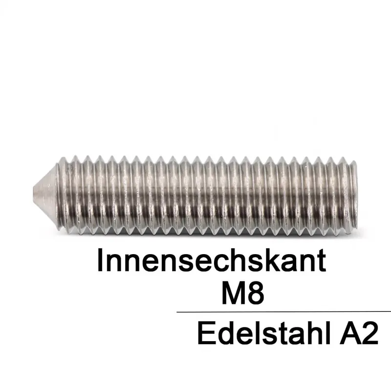 Abverkauf Gewindestifte ISO 4027 (=DIN 914) - M8x50 - mit Spitze und Innensechskant - A2 - 200 Stück
