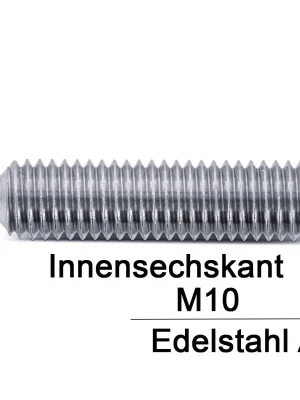 Ausverkauf Gewindestifte ISO 4027 (=DIN 914) - M10x12 - mit Spitze und Innensechskant - A4 - 200 Stück